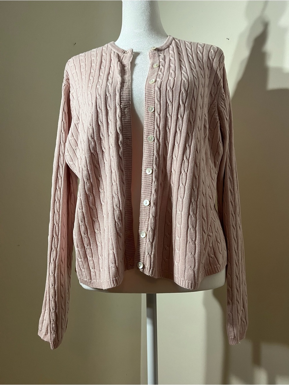 Valerie Stevens Blush Pink Cable-Knit Button Cardigan
